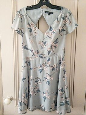 Short Dynamite Light Blue Floral Dress Backless - Wedding Guest